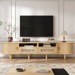 Meuble tv - tkopy - meuble de salon avec 2 tiroirs en rotin et 2 portes coulissantes - 170x40x40cm - ...