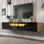 Meuble tv - truxen8 - 180x37x36cm - led - noir et bois - suspendu Meuble tv - truxen8 - 180x37x36cm - led - noir et bois - suspendu
