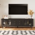 Meuble tv - truxen8 - style r�tro - poign�es dor�es - portes en verre - pieds en bois massif