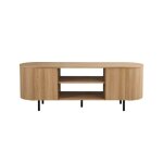 Meuble tv vagos ? coloris chne naturel ? 2 portes & 2 niches ? 160 cm ? meuble tv arrondi design et ...