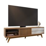 Meuble tv - veneza - imitation ch�ne et blanc - 1 porte - 2 tiroirs - 3 niches - 75 pouces