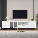 Meuble tv vertical blanc motif nid dabeille pour tv jusqu� 80 ? rangements multiples & s�curit�