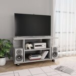 Meuble tv - vidaxl - gris b�ton - 80x40x45 cm - bois ding�nierie - roulettes