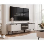 Meuble tv avec vitrine navani - avec 3 portes - 160x40x52 cm - cachemire / gris