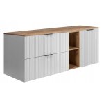 Meuble sous lavabo 80 cm flow - fa�ades rainur�es - avec plan de travail et �tag�re - blanc / ch�ne - ...