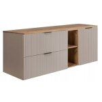 Meuble sous lavabo 80 cm flow - fa�ades rainur�es - avec plan de travail et �tag�re - cachemire / ch�ne ...