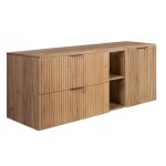 Meuble sous lavabo 80 cm flow - fa�ades rainur�es - avec plan de travail et �tag�re - ch�ne - 140 x 57 ...