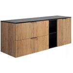 Meuble sous lavabo 80 cm flow - fa�ades rainur�es - avec plan de travail et �tag�re - ch�ne / noir - ...