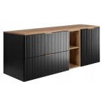 Meuble sous lavabo 80 cm flow - fa�ades rainur�es - avec plan de travail et �tag�re - noir / ch�ne - ...