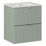 Meuble vasque � encastrer 50 cm - deconation - vert roseau - 2 tiroirs - c�ramique - design contemporain ...