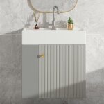 Meuble vasque intgre 55cm suspendu gris&blanc petit meuble salle de bain pour invits rangement pratique ...