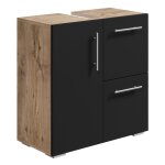 Meuble vasque mars - chene chataignier avec noir - 60 x 30 x 60 cm - meuble de salle de bain colonne ...