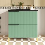 Meuble vasque salle de bain avec lavabo c�ramique tiroirs mdf vert - organisateur sur pied 815x47x90cm ...