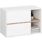 Meuble salle de bains vami sans vasque suspendu blanc et ch�ne sonoma 90 cm 2 tiroirs 2 �tag�res 90x455x60 ...