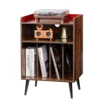 Meuble vinyles - duoku - 3 niveaux - support avec lumi�re led - capacit� 150 albums - marron