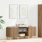 Meuble � vinyles - vidaxl - ch�ne artisanal - 121x38x48 cm - �tag�res int�gr�es - porte � charni�res