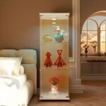 Meuble vitrine - verre tremp� - �clairage led int�gr� - 3 �tages r�glables - blanc �l�gant