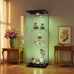 Meuble vitrine verre tremp noir claire 3 niveaux - clairage led intgr dimmable scuritaire pour ...