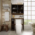 Meuble wc dessus de toilettes avec 2 portes et 4 compartiments pour salle de bain aspect bois marron ... Meuble wc dessus de toilettes avec 2 portes et 4 compartiments pour salle de bain aspect bois marron ...
