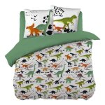 Mezo - parure de lit coton motif dinosaures housse de couette 200x200cm + 2 taies doreiller