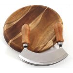 Mezzaluna planche  dcouper - hachoir coupe - herbes double lame en acier inoxydable avec planche ronde ...