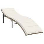 Mgh - neuf chaise longue / transat - avec coussin - beige 55x199x50 cm r�sine tress�e cc1380