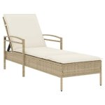 Mgh - neuf chaise longue / transat - avec coussin - beige 63x200x81 cm r�sine tress�e cc299