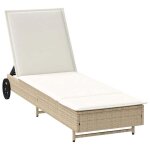 Mgh - neuf chaise longue / transat - avec roues et coussin - beige r�sine tress�e cc347