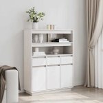 Mgh - top haut armoire vaisselier - buffet pour salon / bureau - blanc 89x34x1165 cm - bois massif de ...