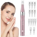Microneedling pour visage avec 12 cartouches & 3 vitesses - soin visage / cou / contour des yeux peau ...