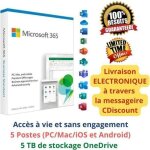 Microsoft office 365 - accs  vie 5 postes 5 tb stockage - livraison 2h par email - en tlchargement ...