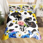 Mignon lait vache housse de couette noir blanc vache imprim parure de lit 140x200 pour ados dcor floral ...