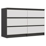 Milan - commode de chambre large 6 tiroirs - 30x120x75cm - meuble de rangement - anthracite et blanc