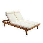 Miliboo - bain de soleil double avec dossiers multipositions beige et bois massif l127 cm caracas