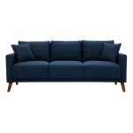 Miliboo - canapé 3 places en tissu bleu foncé et bois foncé munik Miliboo - canapé 3 places en tissu bleu foncé et bois foncé munik