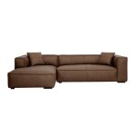 Miliboo - canap dangle gauche vintage 4 - 5 places en cuir marron et bois noir cobain