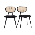 Miliboo - chaises design noires en tissu velours m�tal et cannage rotin naturel (lot de 2) tolma
