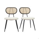 Miliboo - chaises design en tissu effet laine bouclée blanc cassé métal noir et cannage rotin naturel ... Miliboo - chaises design en tissu effet laine bouclée blanc cassé métal noir et cannage rotin naturel ...