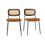 Miliboo - chaises design en tissu effet velours textur terre brule mtal noir et cannage rotin (lot ...