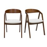 Miliboo - chaises vintage empilables en bois teint� noyer et tissu effet laine boucl�e blanc (lot de ...