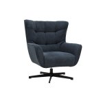 Miliboo - fauteuil scandinave pivotant en tissu effet velours textur� bleu fonc� et m�tal avery