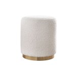 Miliboo - pouf rond en tissu effet laine boucl�e blanc cass� et m�tal dor� d40 cm amaya