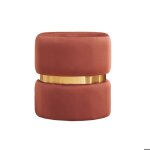 Miliboo - pouf rond en velours bleu rouge tomette et métal doré d40 cm joy Miliboo - pouf rond en velours bleu rouge tomette et métal doré d40 cm joy