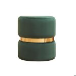 Miliboo - pouf rond en velours vert fonc� et m�tal dor� d40 cm joy