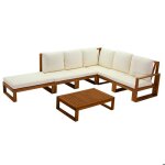 Miliboo - salon de jardin dangle 6 - 8 places en bois massif avec coussins dhoussables beige naturel ...