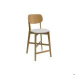 Miliboo - tabouret de bar en bois clair chne massif et tissu beige h65 cm lucia