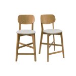 Miliboo - tabourets de bar en bois clair ch�ne et tissu beige h65 cm (lot de 2) lucia