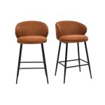 Miliboo - tabourets de bar design en tissu effet velours textur� terre br�l�e et m�tal noir (lot de 2) ...