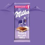Milka tendre au lait chocolat fourre 100gr 1ct 45 pourcent cacao chocolat au lait lait