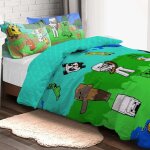 Minecraft mode cr�atif parure de lit enfant 140x200 cm 100% coton lit 1 personne